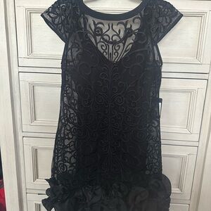 Guess Black Ruffled V-Neck Mini Dress
